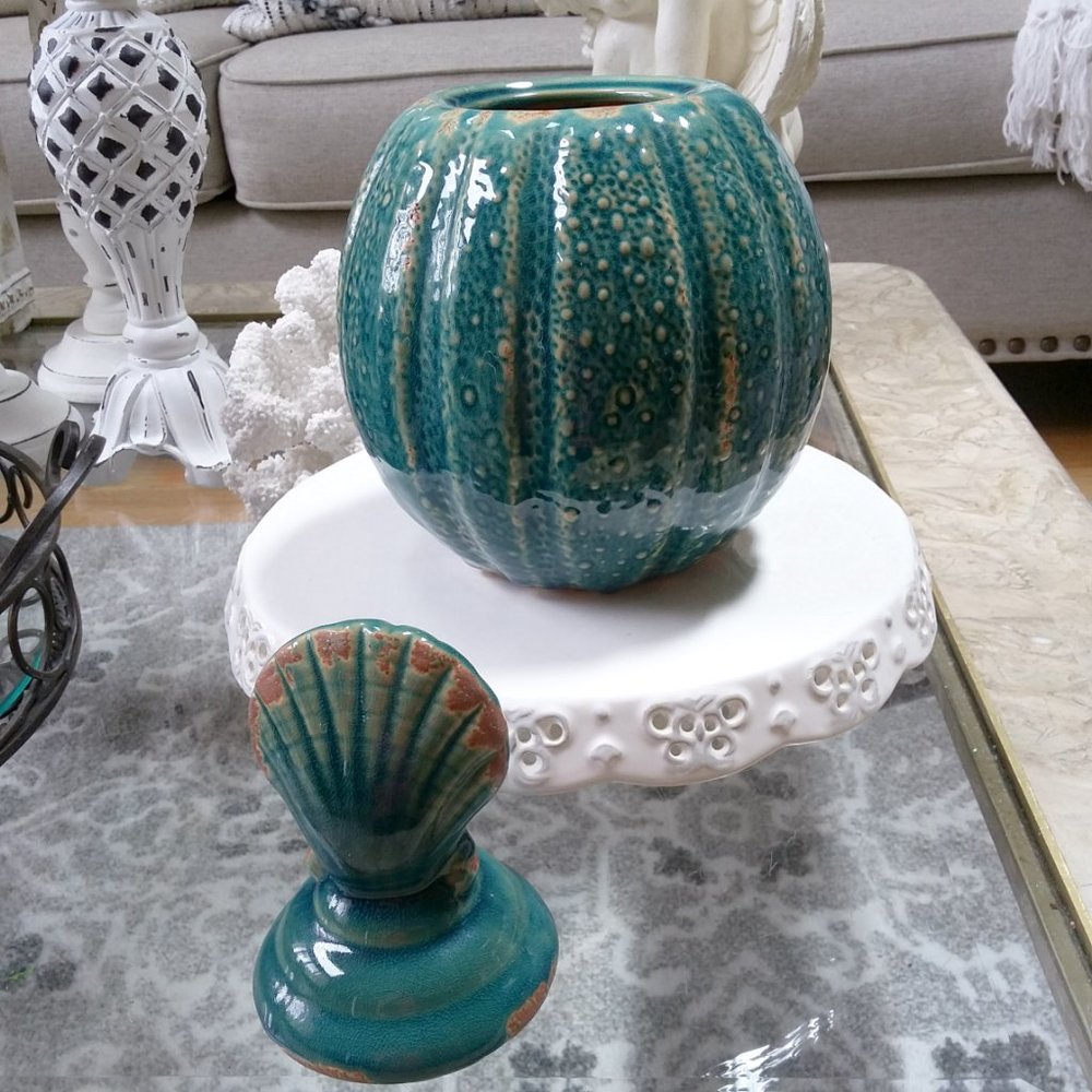 COASTAL Beach COTTAGE DISTRESSED Covered Jar - Picture 2 of 2